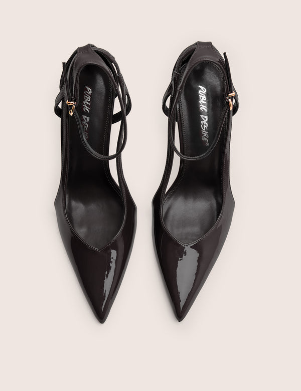 Allegedly Black Patent Cut Out Detail Ankle Strap Court Shoes