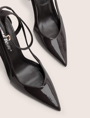 Allegedly Black Patent Cut Out Detail Ankle Strap Court Shoes