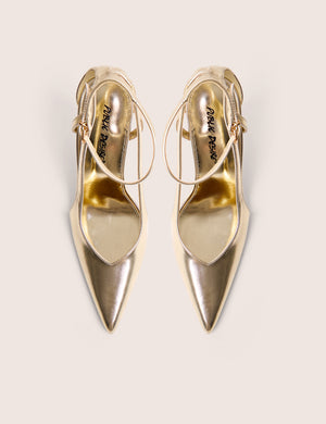 Allegedly Gold Cut Out Detail Ankle Strap Court Shoes