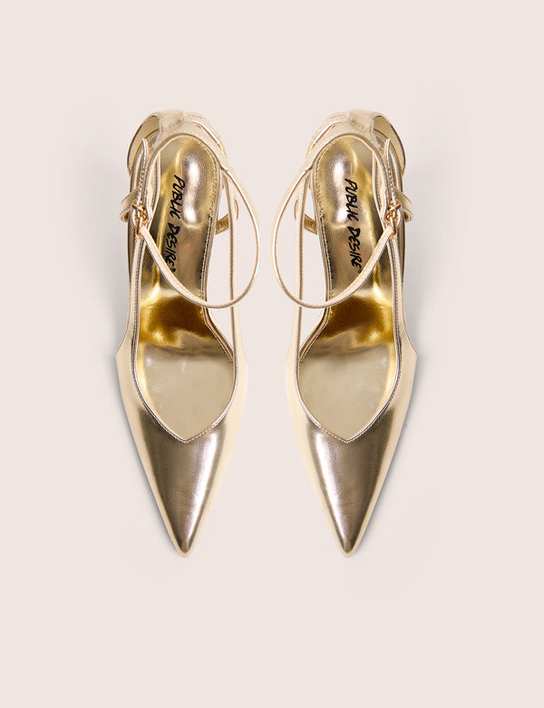 Allegedly Gold Cut Out Detail Ankle Strap Court Shoes