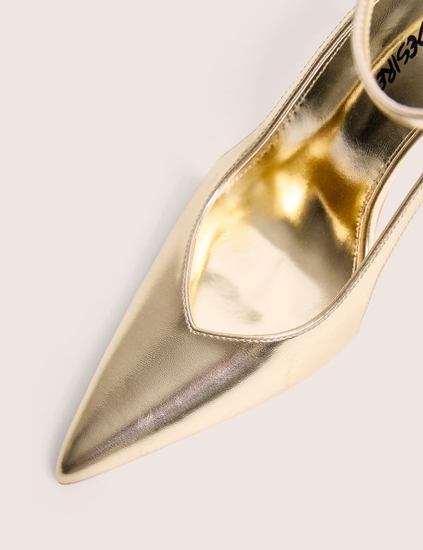 Allegedly Gold Cut Out Detail Ankle Strap Court Shoes