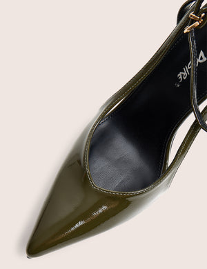 Allegedly Khaki Patent Cut Out Detail Ankle Strap Court Shoes