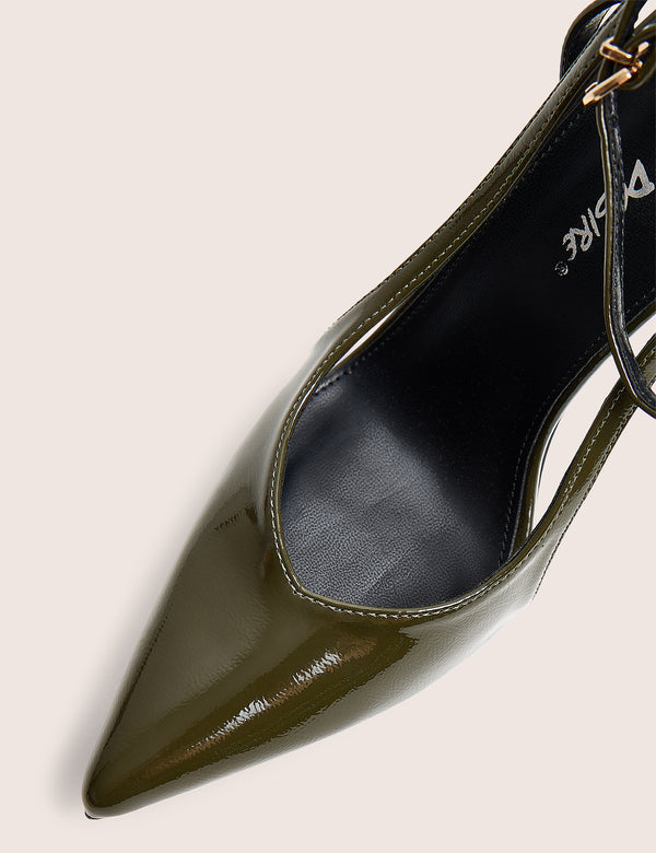 Allegedly Khaki Patent Cut Out Detail Ankle Strap Court Shoes