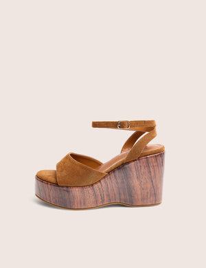 Aluna Tan Faux Suede Wooden Wedge Heels