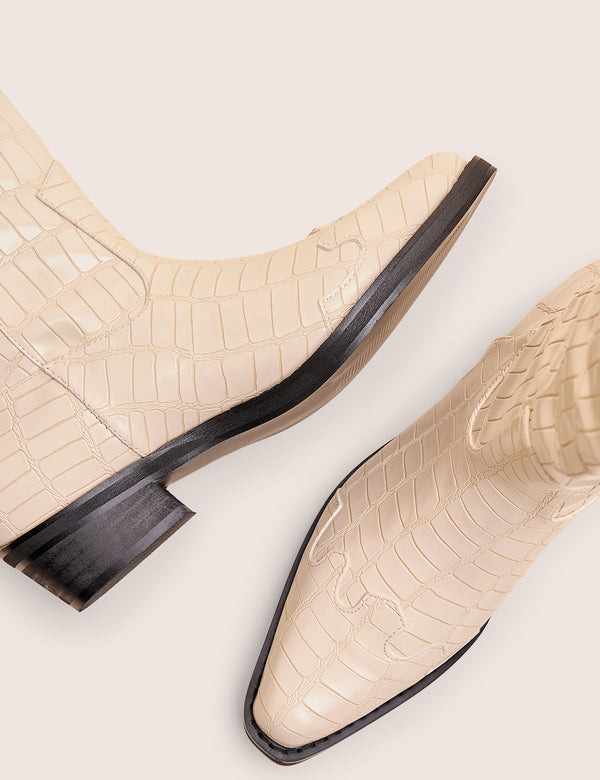 Apollo Cream Stitch Flat Western Knee High Boots