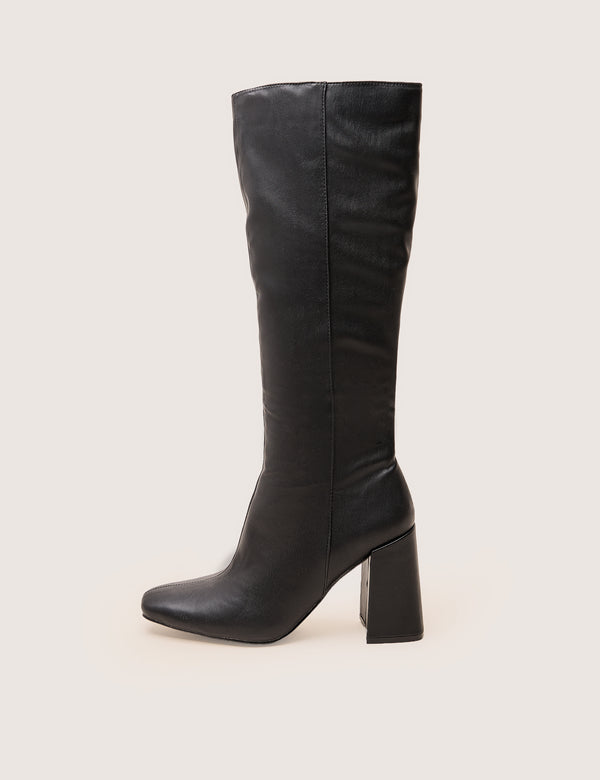 Apology Wide Fit Black Pu Knee High Block Heel Boots Public Desire