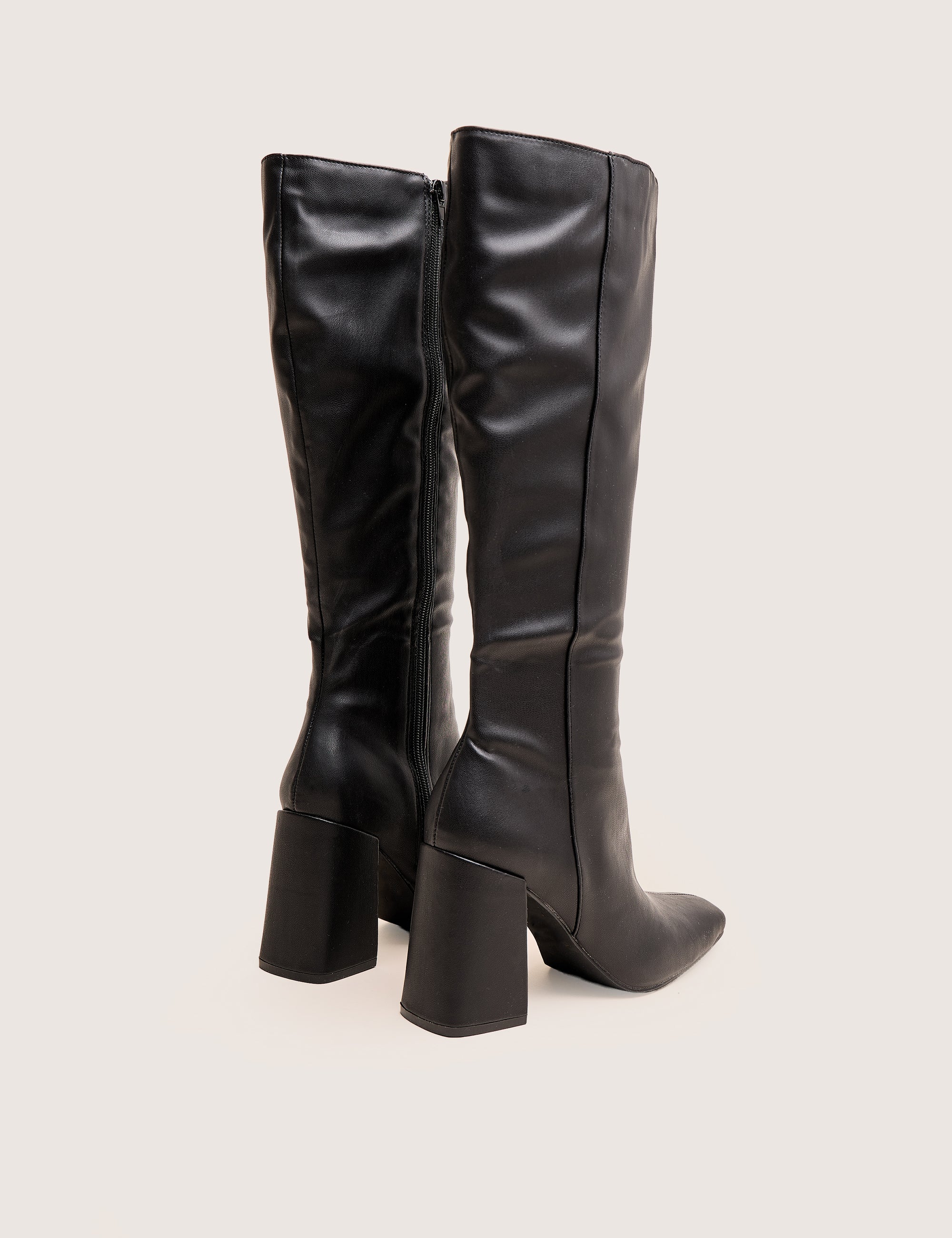 Apology Wide Fit Black Pu Knee High Block Heel Boots | Public Desire
