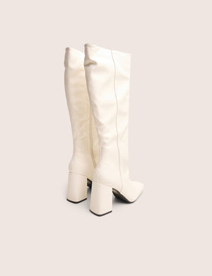 Apology White Pu Knee High Block Heel Boots
