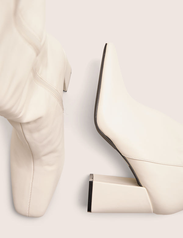 Apology White Pu Knee High Block Heel Boots