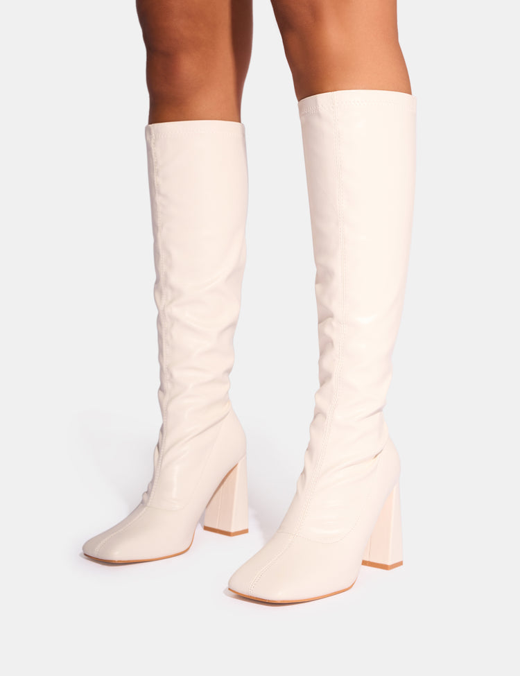 White Pu Block Lace up Heel - Daisy