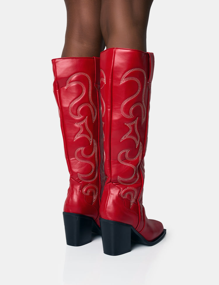 Austine Red Western Block Heel Knee High Boots Public Desire — free download
