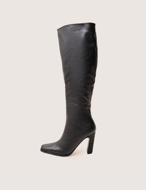 Acquilla Black Knee High Flared Heel Boots