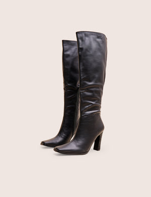 Acquilla Black Knee High Flared Heel Boots