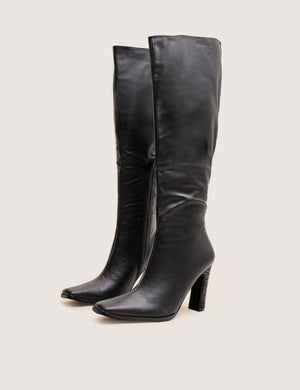 Acquilla Black Knee High Flared Heel Boots