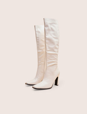 Acquilla White Knee High Flared Boots
