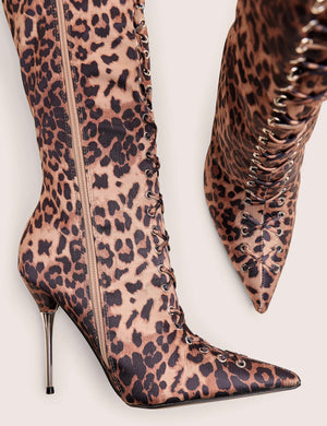 Witchcraft Leopard Lace Up Knee High Boots