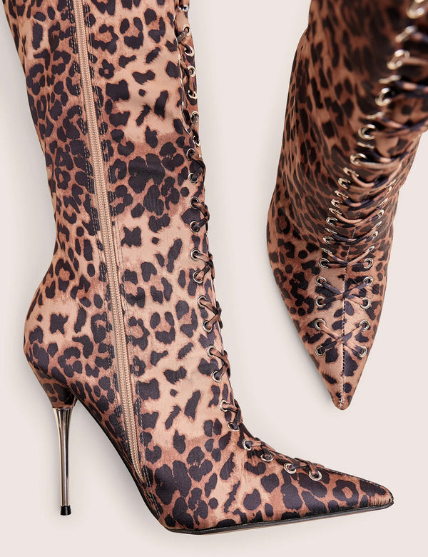 Witchcraft Leopard Lace Up Knee High Boots