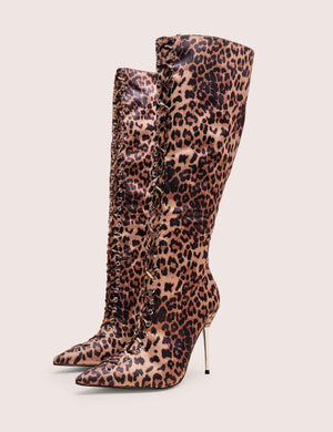 Witchcraft Leopard Lace Up Knee High Boots
