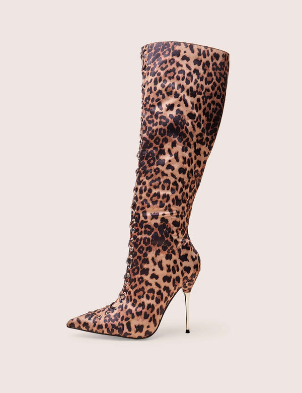 Witchcraft Leopard Lace Up Knee High Boots
