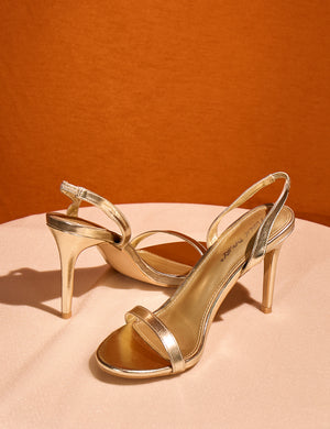 Barely Gold Round Toe Slingback Stiletto Heels