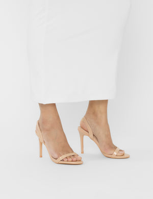 Barely Nude Patent Round Toe Slingback Stiletto Heels