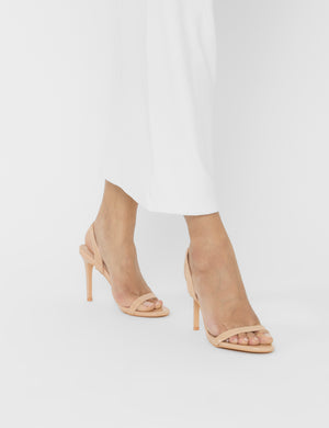 Barely Nude Patent Round Toe Slingback Stiletto Heels