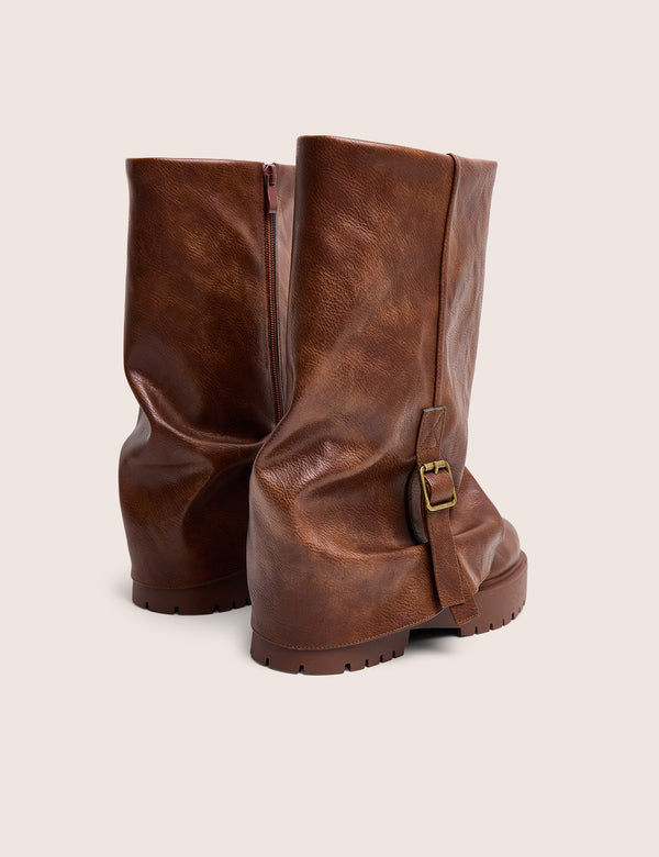 Benjamin Brown Buckle Detail Fold Over Ankle Boots