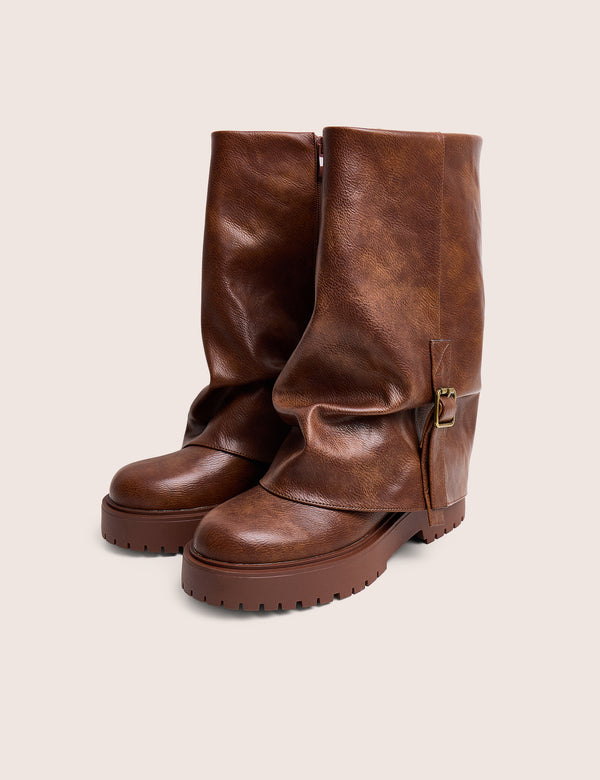 Benjamin Brown Buckle Detail Fold Over Ankle Boots