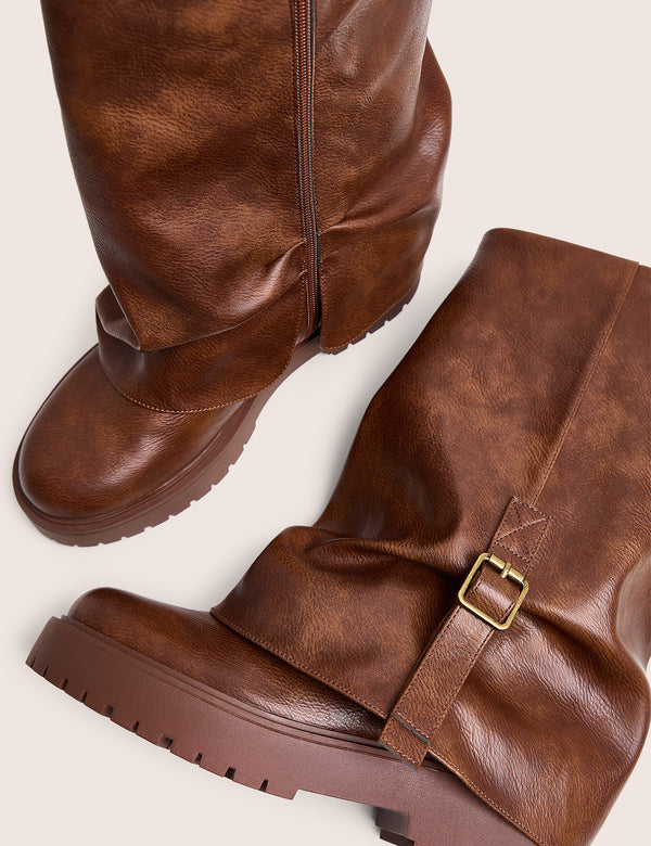 Benjamin Brown Buckle Detail Fold Over Ankle Boots