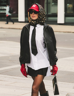 Faux Leather Oversized Bomber Jacket Black