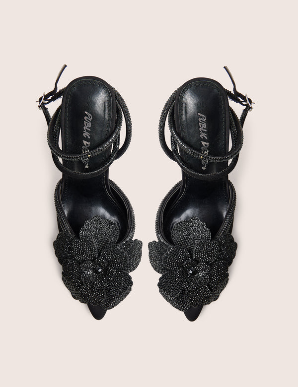 Bloomer Black Flower Embellished Court Heel