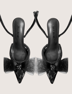 Brat Black Diamante Strap Wrap Around Pointed Stiletto Heels