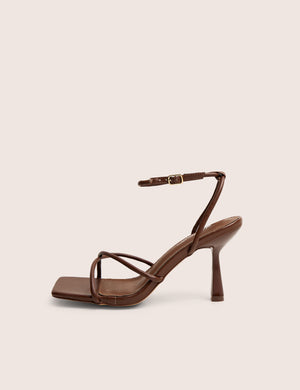 Bree Chocolate Pu Barely There Square Toe Mid Stiletto Heels