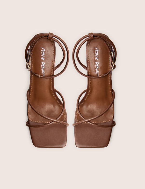 Bree Chocolate Pu Barely There Square Toe Mid Stiletto Heels