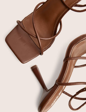 Bree Chocolate Pu Barely There Square Toe Mid Stiletto Heels