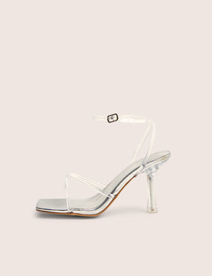 Bree Silver Perspex Barley There Square Toe Mid Stiletto Heels