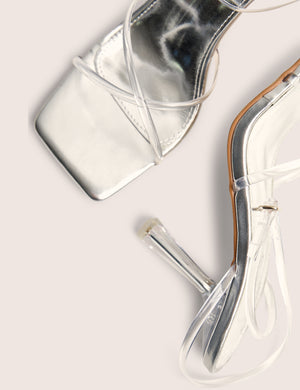 Bree Silver Perspex Barley There Square Toe Mid Stiletto Heels
