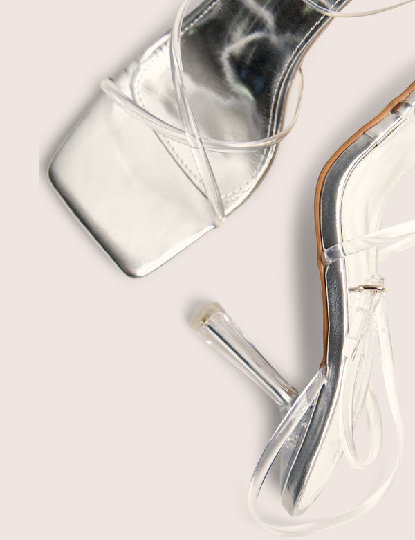 Bree Silver Perspex Barley There Square Toe Mid Stiletto Heels