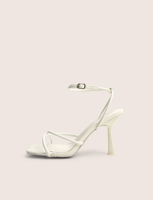 Bree White Patent Barely There Square Toe Mid Stiletto Heels