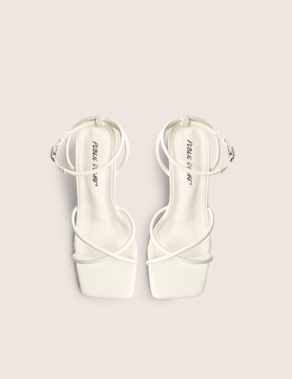 Bree White Patent Barely There Square Toe Mid Stiletto Heels