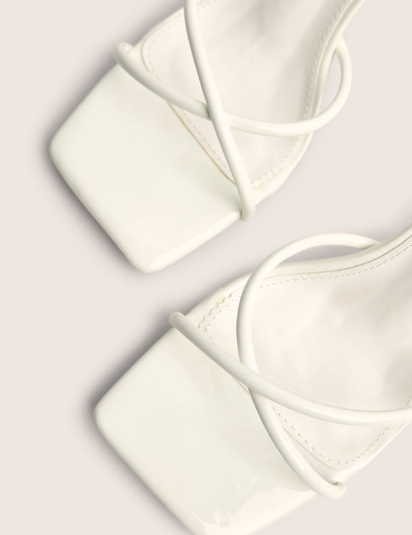 Bree White Patent Barely There Square Toe Mid Stiletto Heels