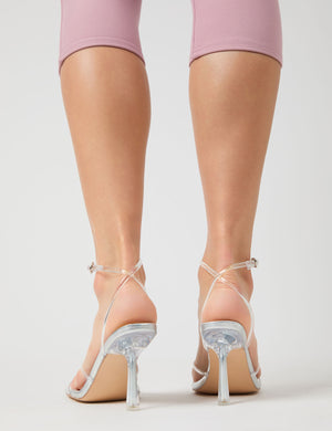 Bree Silver Perspex Barley There Square Toe Mid Stiletto Heels