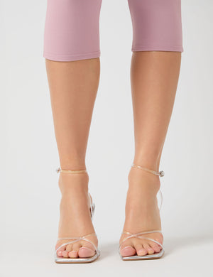 Bree Silver Perspex Barley There Square Toe Mid Stiletto Heels