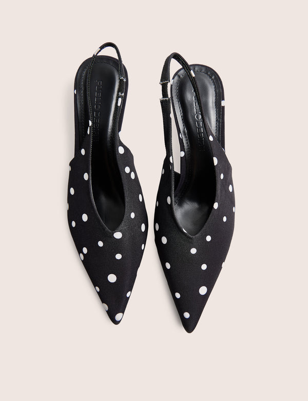 Brooke Black Polka Dot Court Mid Heels