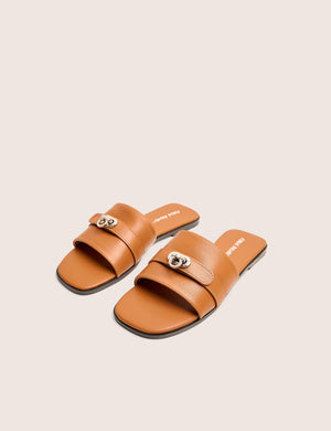 Radiance Wide Fit Brown Buckle Trim Flat Sandals