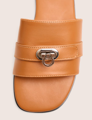 Radiance Brown Buckle Trim Flat Sandals