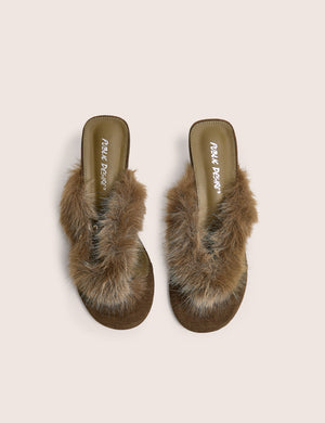 Camilla Oliver Fur Detail Kitten Heel Thong Sandals