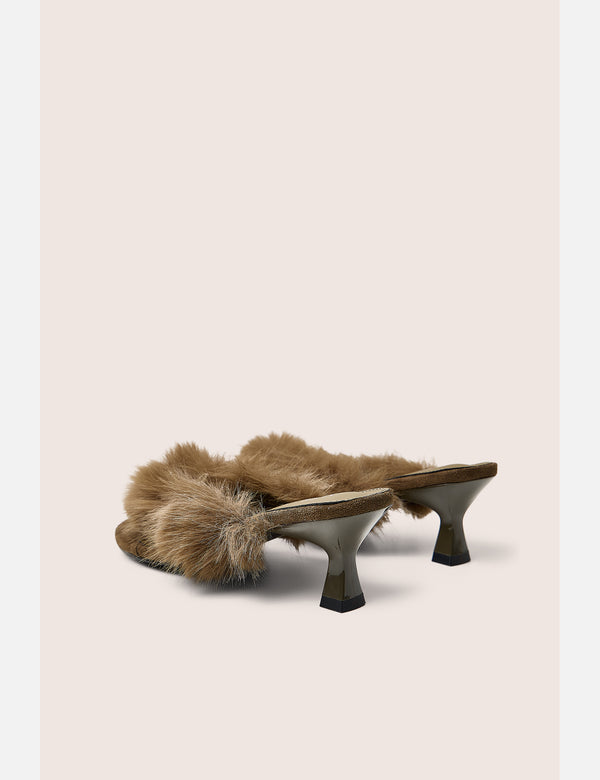 Camilla Oliver Fur Detail Kitten Heel Thong Sandals
