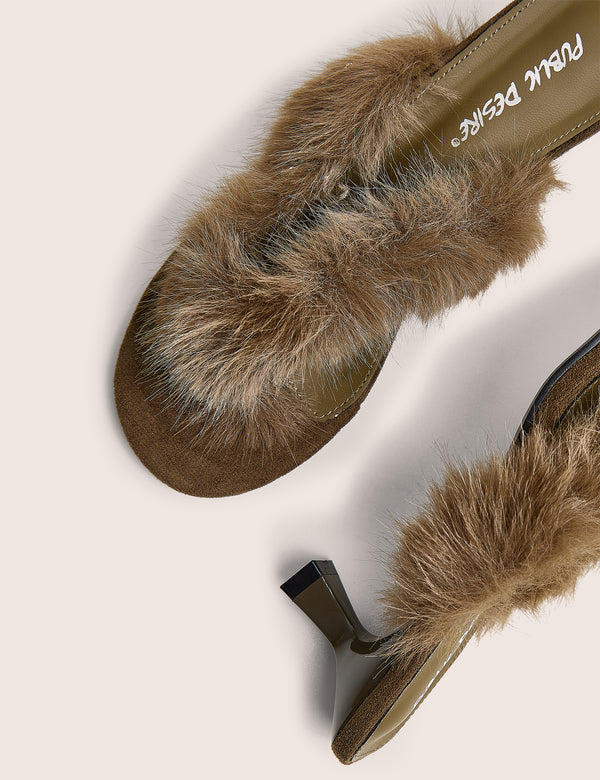 Camilla Oliver Fur Detail Kitten Heel Thong Sandals