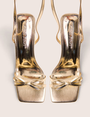 Camille Gold Square Toe Strappy Block Heels